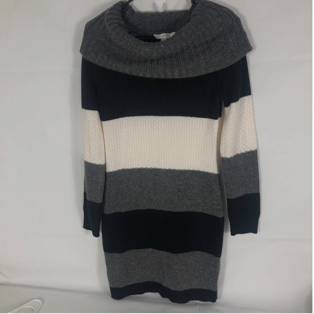 Charming Charlie Sweater Dress Womens Small Open Knit Black Off Shoulder Striped